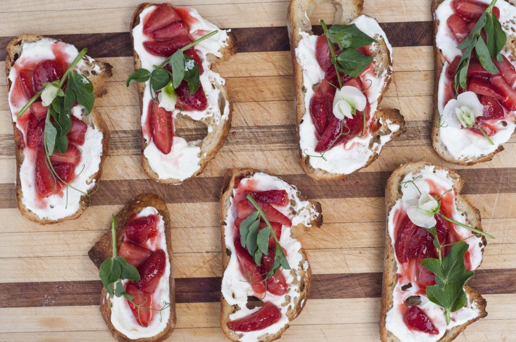 Strawberry Ricotta Toast with Pea Tendril